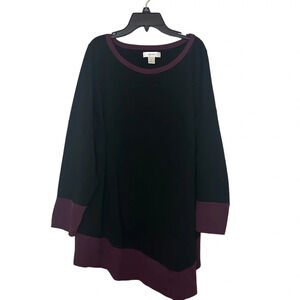 CJ Banks Black Purple Ponte Knit Tunic Top 2X Asymmetrical Hem